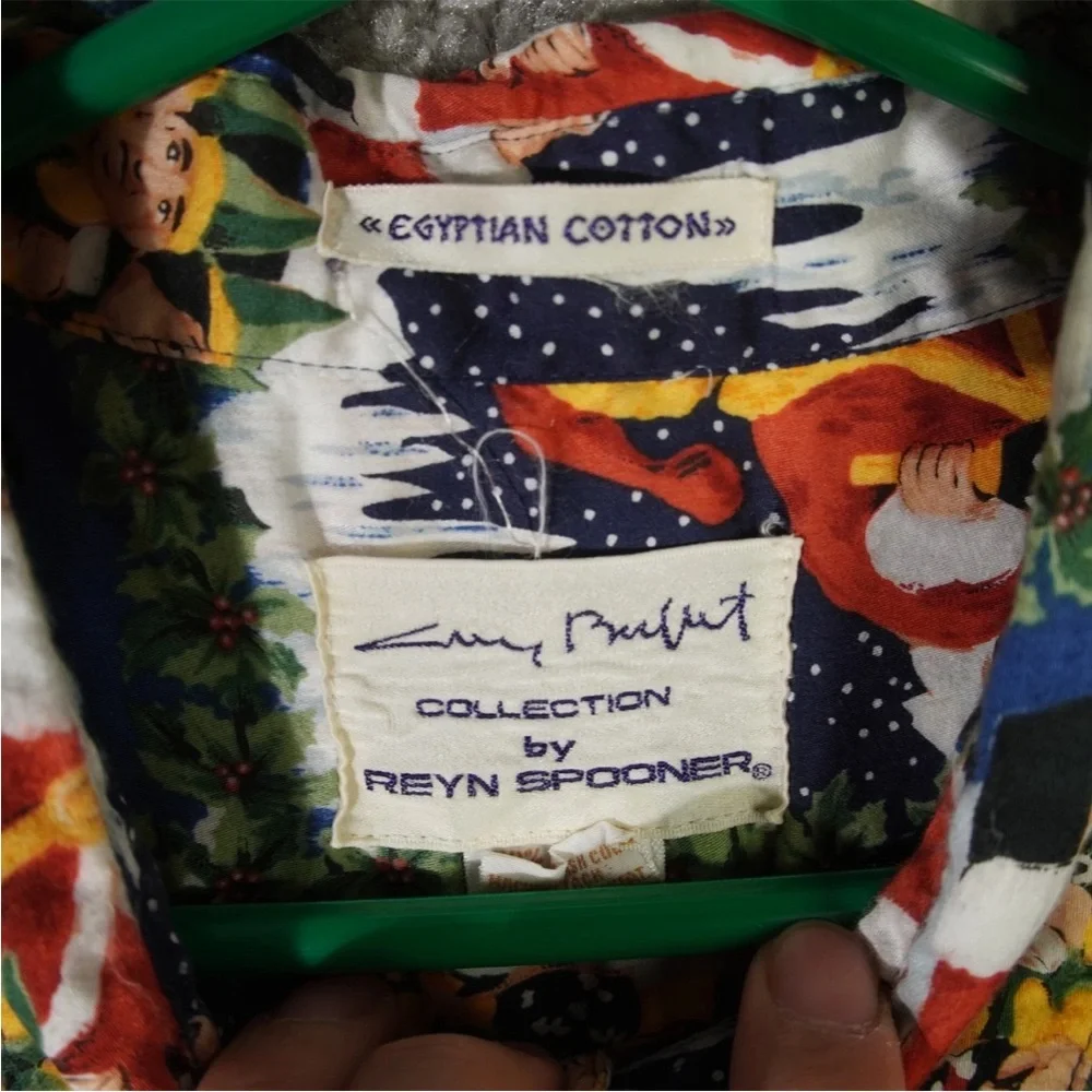 VTG Reyn Spooner Guy Buffet Santa & Elves Hawaiian Shirt Mens XL Egyptian Cotton - Picture 8 of 12